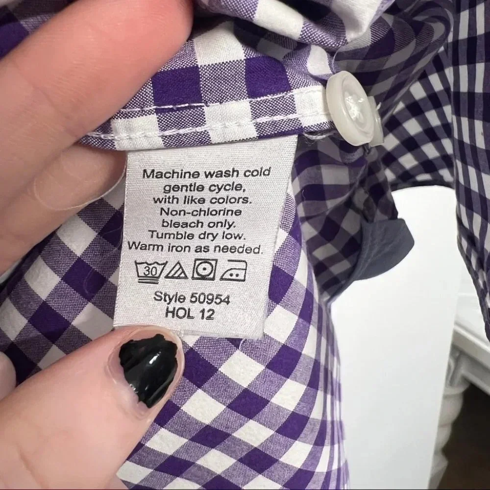 FLAW J.Crew 100% Cotton Purple White Check‎ Men's Shirt Size M